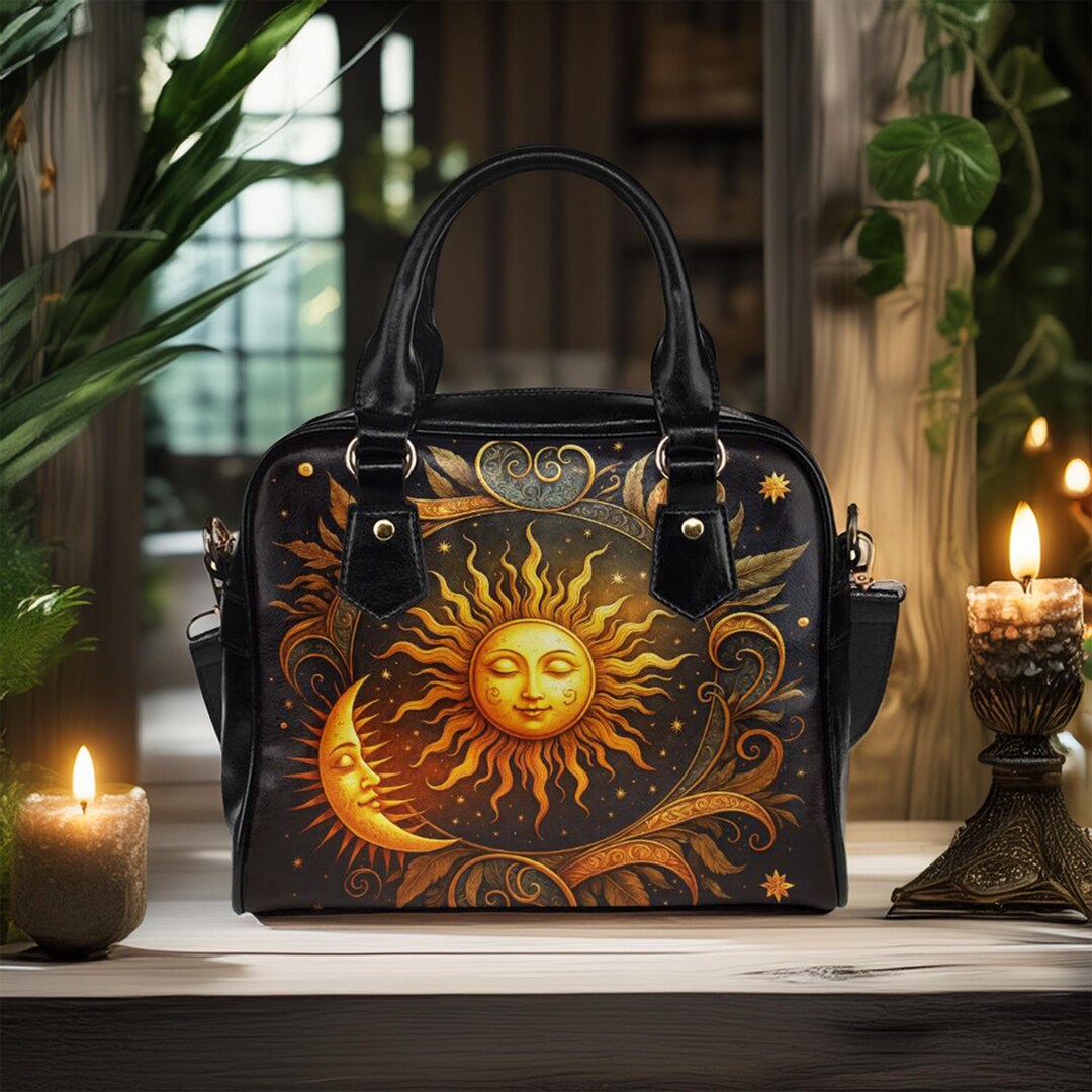 Sun & Moon Bowler Handbag, Dark Academia Celestial Vegan Leather