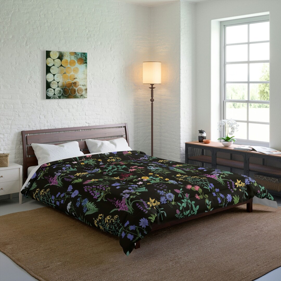 Dark Cottagecore Comforter Queen, King Twin, Moody Floral Bedding, Dark