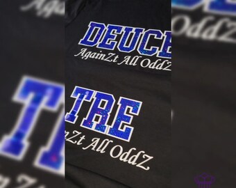 Royal Blue and White Custom Line Number Greek T-Shirt , Long Sleeve , Sweatshirt , Hoodie / Ace / Deuce / Tre / Quad / 5ive / Tail