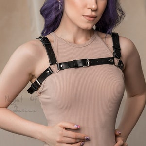 Burning Man Harness Accessory Leather Body Belt Shoulder Chest Under Bust Breast Top Bondage Party Festival Clothing Outfit for Woman