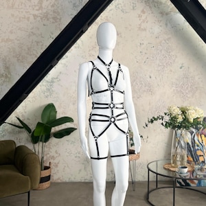 Full Body Choker Harness Leather Ring Set Bondage Cage for Woman Body Female