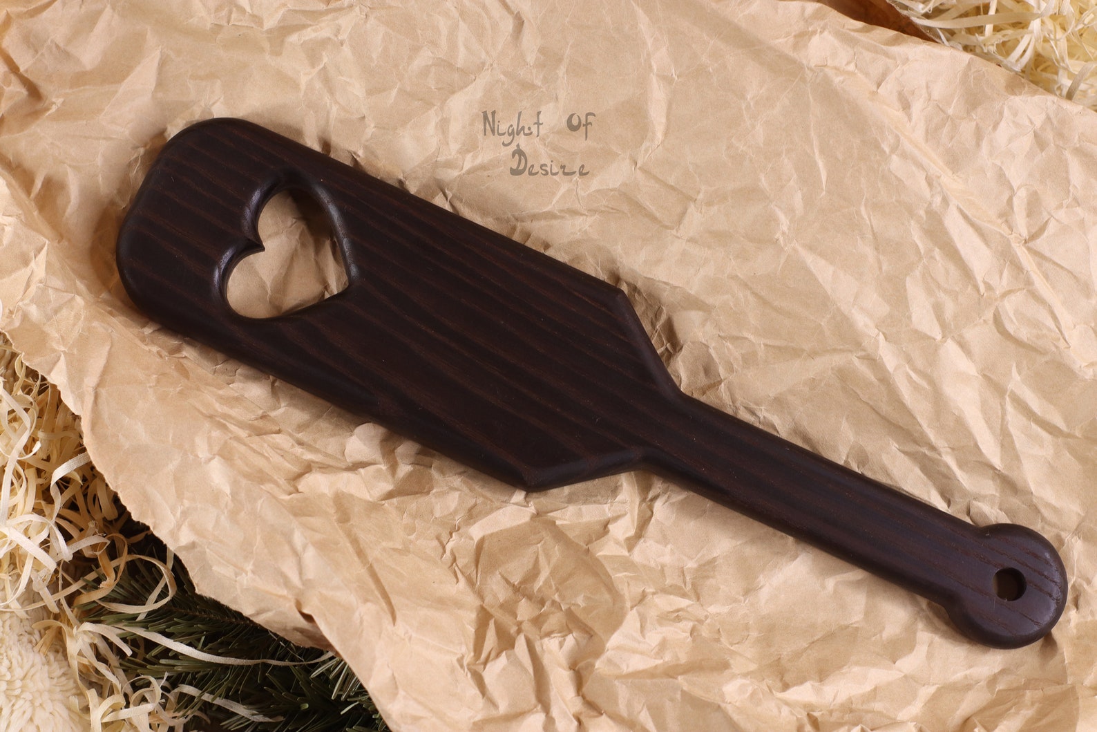 Large wooden heart paddle with holes brown handmade spanking Etsy