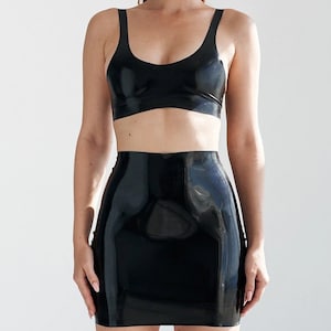 Latex Crop Top and Skirt Black Red Rubber Costume Lingerie Set