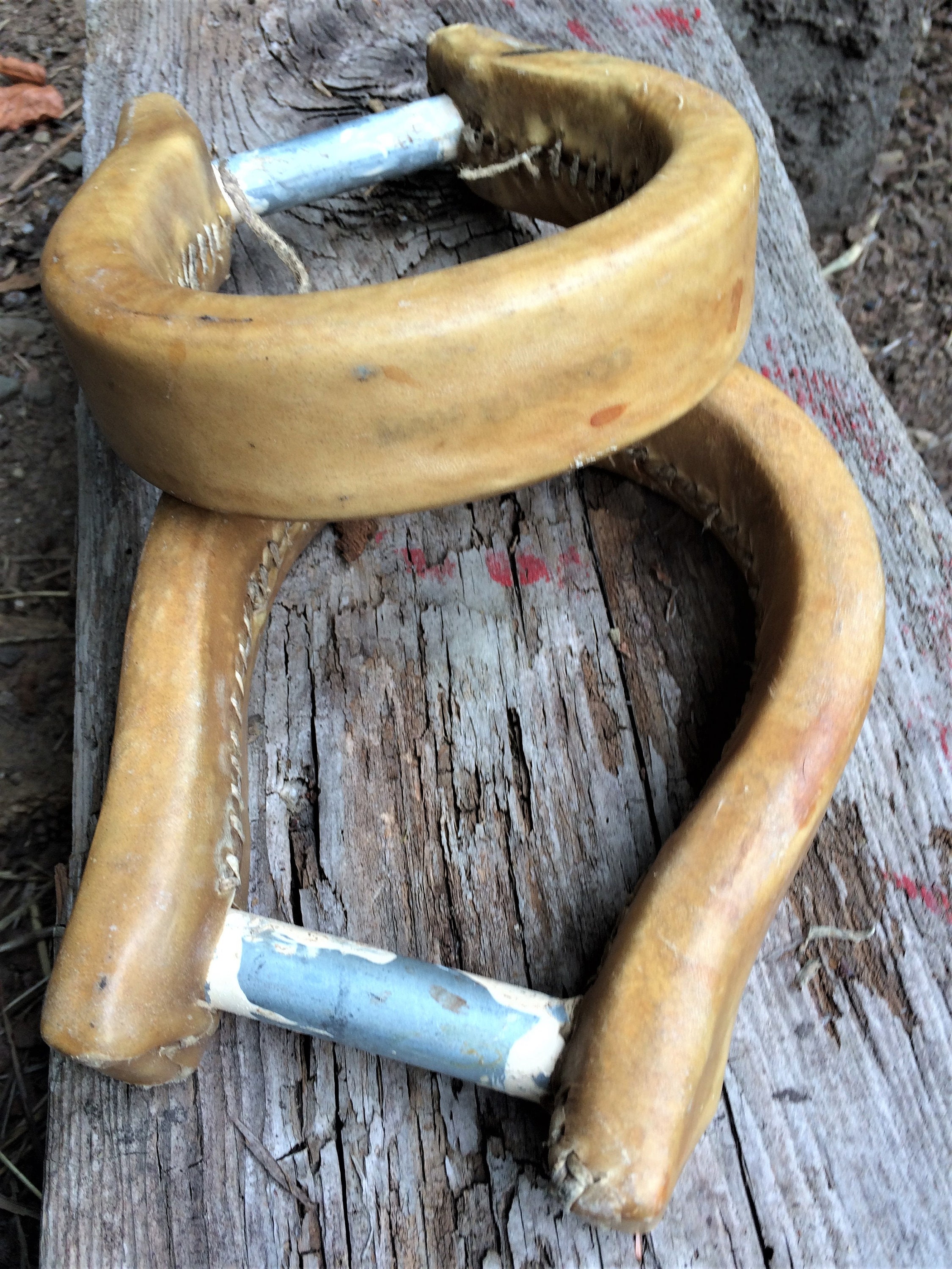 Vintage wood and rawhide oxbow stirrups Etsy