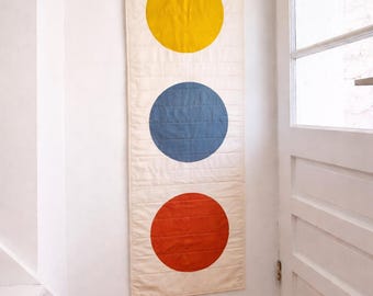 Primary colors, three circles quilted wall hanging