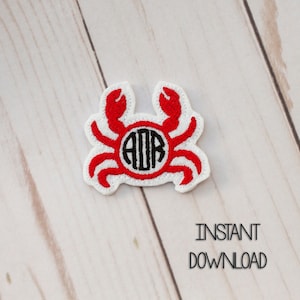 Crab Monogram Frame Feltie Embroidery Design, Summer Feltie Embroidery File, Badge Reel Feltie, Nautical Planner Clip Design