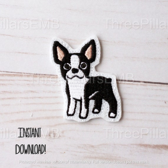 Boston Terrier Feltie Embroidery Design, Embroidery Design File, Dog Embroidery, Fast Felt Embroidery Designs