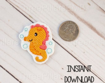 Seahorse Feltie Embroidery Design, Seahorse Embroidery File, Planner Clip Feltie, Badge Reel Embroidery Design