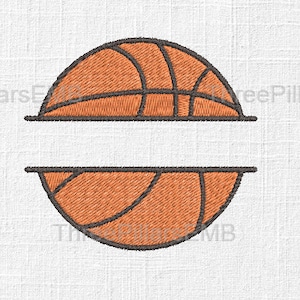 May include: Split monogram design featuring a basketball with an orange and brown colour scheme. The basketball is split in half horizontally with a blank space in the middle for a name or initials.