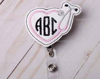 Stethoscope Monogram Badge Reel Embroidery Design