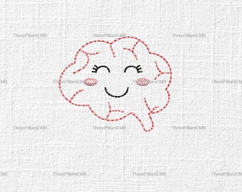Kawaii Brain Embroidery Feltie and Badge Reel Design