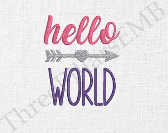 Hello World Newborn Baby Embroidery Design, Newborn Bib Embroidery Design, Newborn ITH, Newborn Design
