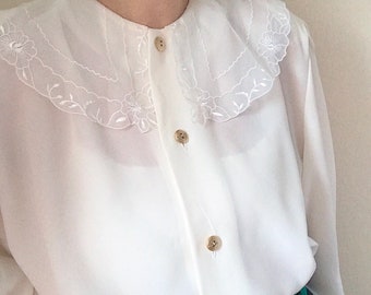 Vintage 80/'s Blouse Oversize Buttons Front Power Party Dark Teal UK1214 EU3840
