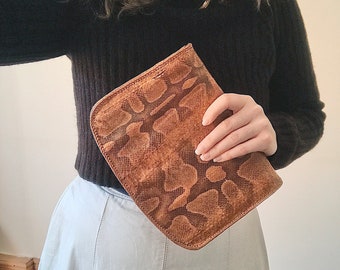 70’s 70s Leather Snakeskin Patchwork Clutch By Morle