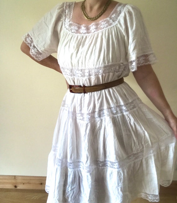 Vintage 1970s Cotton Gauze Dress/Made in Californi