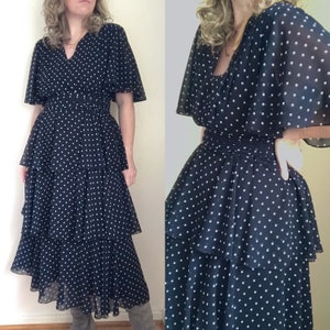 1980s Vintage Polka Dot Tiered Dress