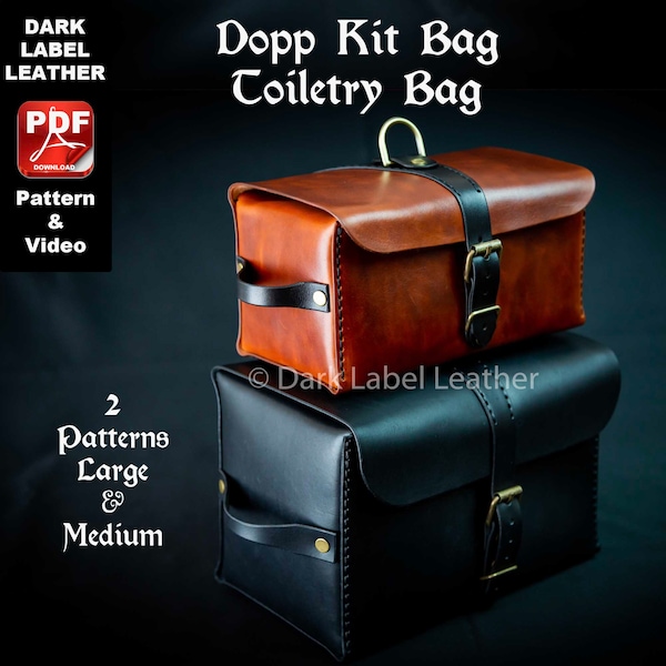 Leather Dopp Kit Toiletry Bag Set PDF Pattern Digital Download Travel Kit by Dark Label Leather