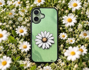 Daisy Retro Real Wood Phone Case | Floral Inlay Case for iPhone Samsung Pixel | Handmade in Canada