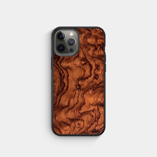 Bubinga cascade - Étui pour iPhone en bois véritable - iPhone 15 Pro, 14, 13 - Samsung Galaxy S24 et S23 - Google Pixel 8,7a - Fabriqué au Canada Alto Collective