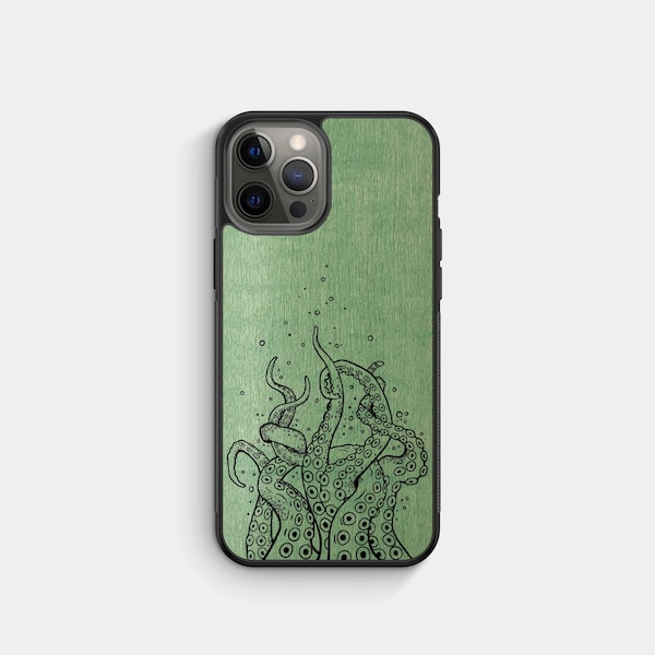 TENTACLES Real Wood Phone Case | iPhone 17 16 15 | Samsung Galaxy S26 S25 S24FE | Google Pixel 10 XL 9a 8 | Made in Canada