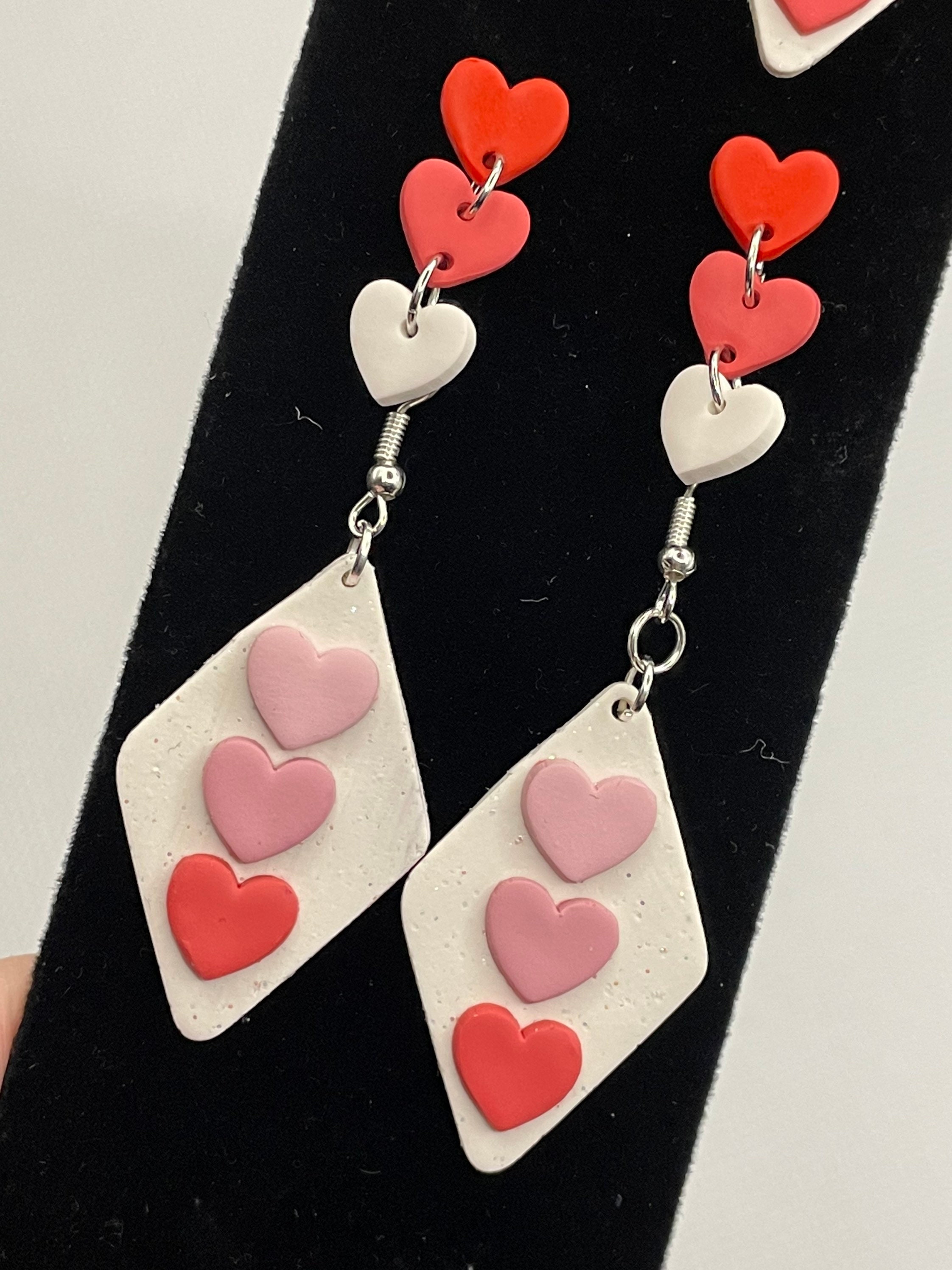 rainbow earrings Valentine’s Day earrings pink and white earrings red