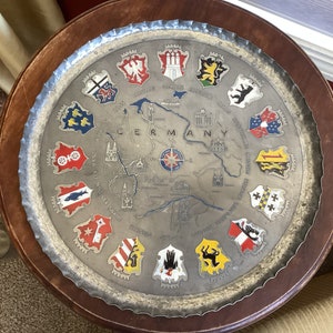 Vintage Handmade tray from Germany with Crest/Flags/Map/History/Regions
