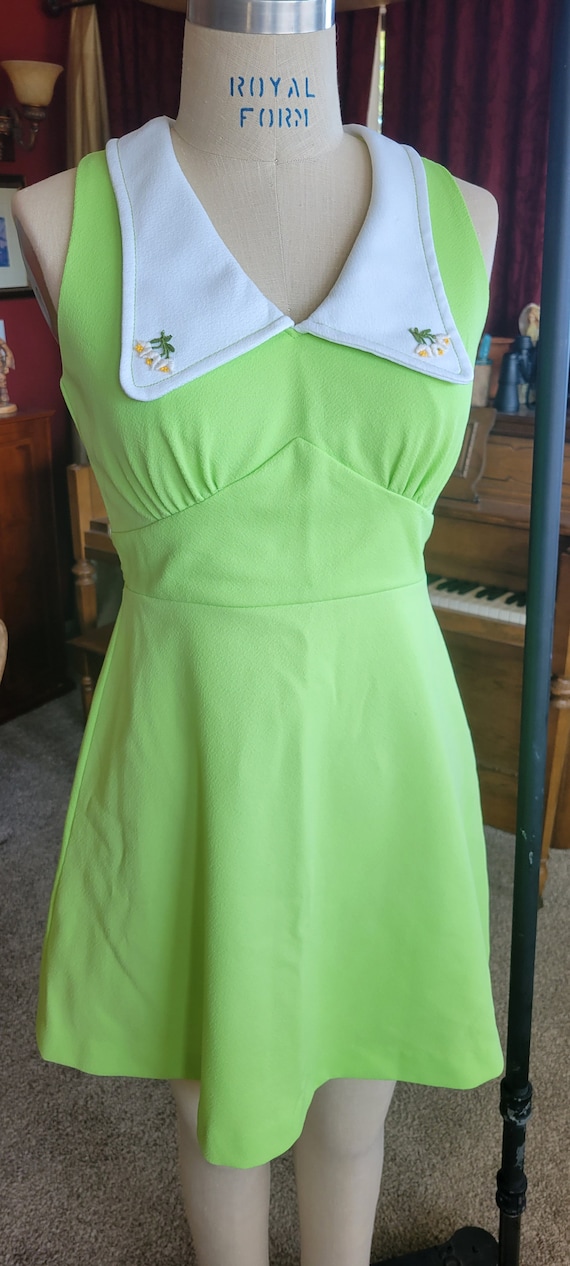 1960's vintage polyester lime green dress