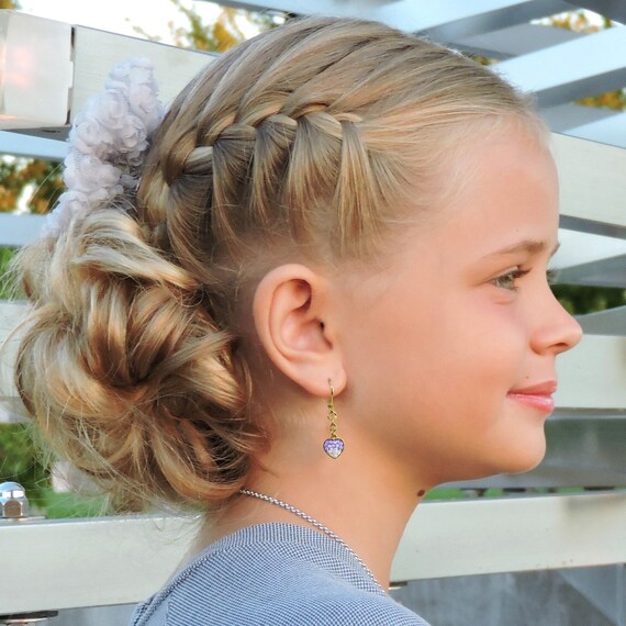 Heart Crystal Earings Kids Girls Childrens Safety Cute Hoop earrings Gold Filled 