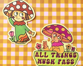 Groovy Mushroom Hippie Stickers