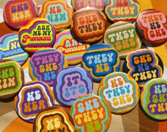 60s Inspired Pronoun Buttons - 2.25” - 20 Options