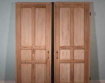 Two 86" X 35" French/ Belgian Antique 6 Panel Stripped, Sanded Wood Doors