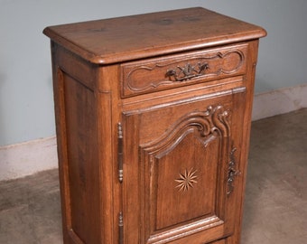 Antique French Provincial Sideboard/Bar Cabinet/Nightstand in Solid Oak Wood