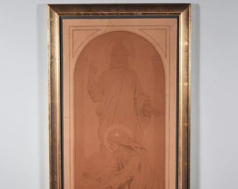 Antique Framed Drawing on Paper by Theodore-Joseph Canneel (1817-1892)