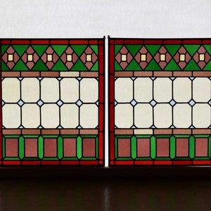 19&quot; Tall Pair of Antique French Stained Glass Panels with Leaded Glass