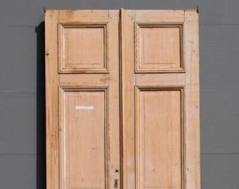 101" X 56" Pair of French/Belgian Antique 3 Panel Stripped, Sanded Wood Doors