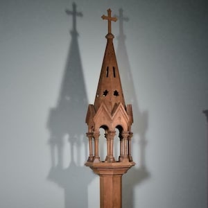 11 Foot Tall Vintage French Oak Wood Neo Gothic Church Tower For Donations