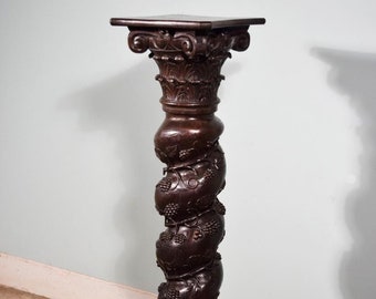 Antique French Corinthian Display Pedestal/Plant Stand or Pillar/Column in Oak