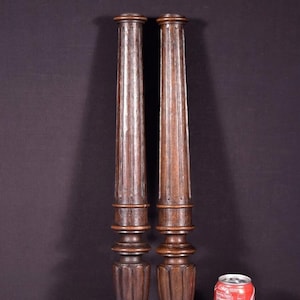 21&quot; Pair of French Antique Solid Oak Posts/Pillars/Columns/Balusters Salvage