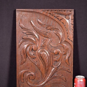 Antique French Panel in Solid Oak Wood Highly Carved Details Salvage