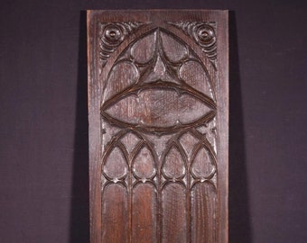 Large 31" Tall French Antique Gothic Revival Panel in Solid Oak Wood Salvage