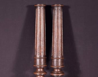 19" Pair of French Antique Solid Oak Posts/Pillars/Columns/Balusters Salvage