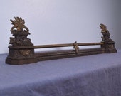 Antique French Neoclassical Iron and Bronze Chenet Andirons Fireplace w Wheat