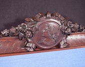 38 quot French Carved Architectural Crest Solid Walnut Wood Salvage with Portrait
