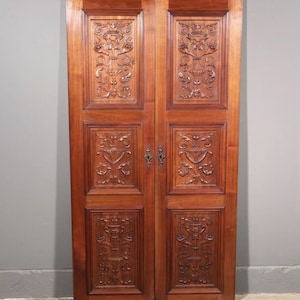 67&quot; Tall Pair of French Antique Doors Carved Panels Solid Walnut Wood