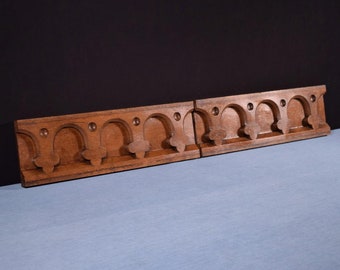 Vintage Pair of French Carved Architectural Gothic Panels in Solid Oak Wood