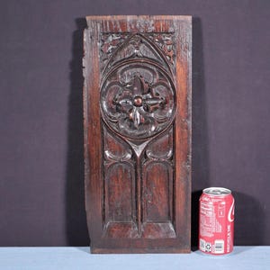 Antique French Gothic Revival Panel Solid Oak Wood Salvage Early 1800&#39;s