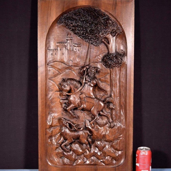 Large French Antique Deep Carved Architectural Panel Door Solid Walnut Wood