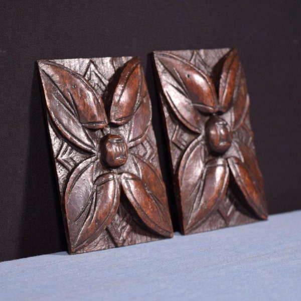Pair of 4" French Antique Trim/Medallions/Brackets in Oak Wood Salvage