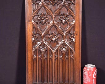 French Antique Gothic Revival Panel in Solid Walnut Wood Salvage Late 1800's