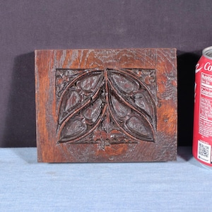 Antique French Gothic Revival Panel Highly Carved Solid Oak Wood Early 1800&#39;s